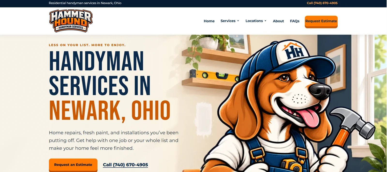 Hammer Hound Handyman website homepage