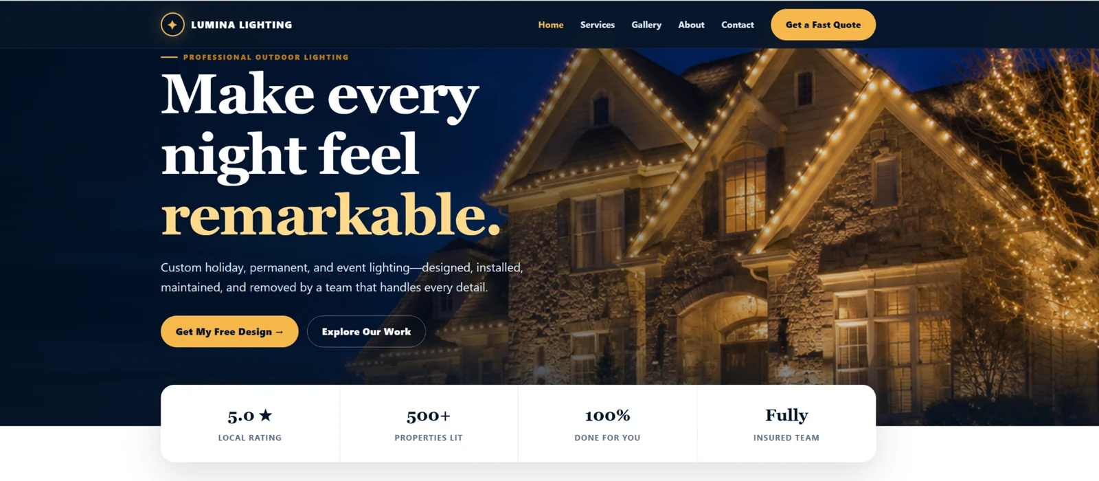Lumina Lighting website homepage