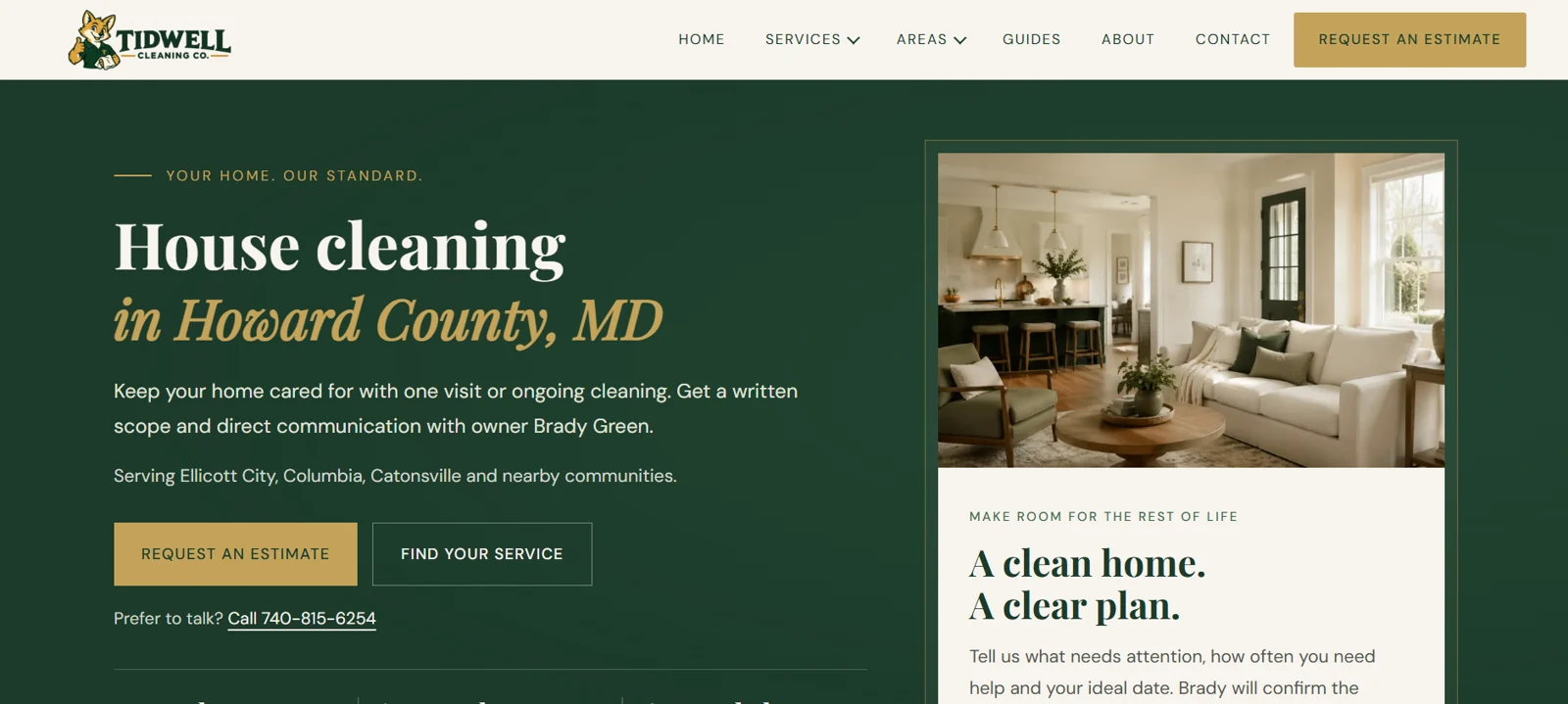 Tidwell Cleaning Co. website homepage
