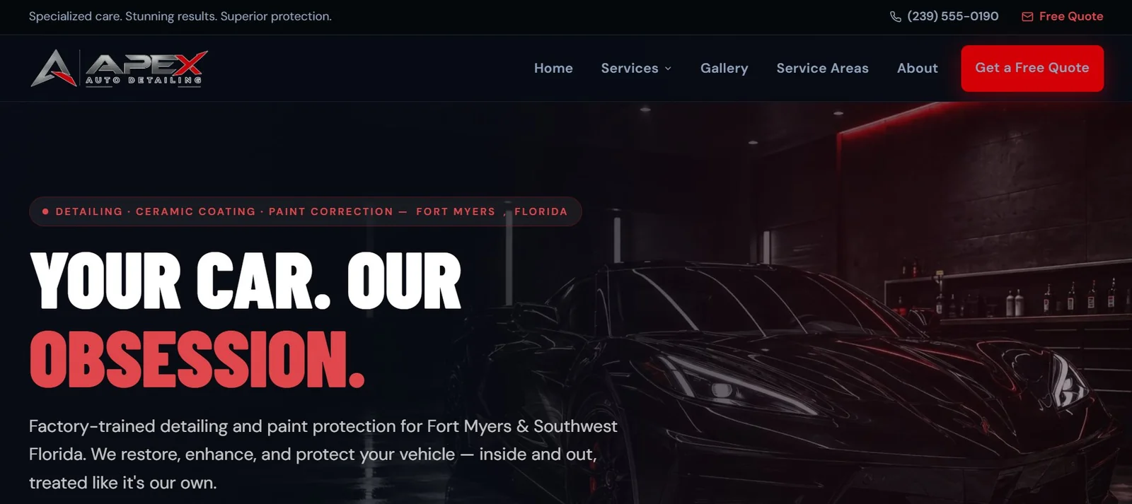 Apex Auto Detailing website design — detailing and ceramic coating, Fort Myers, Florida | Grow With Brady