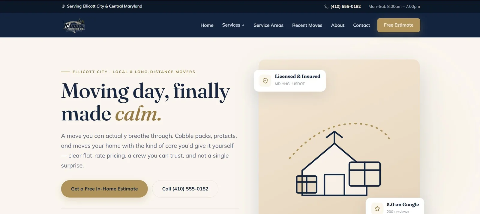 Cobble Moving Co website design — local and long-distance movers, Ellicott City, Maryland | Grow With Brady