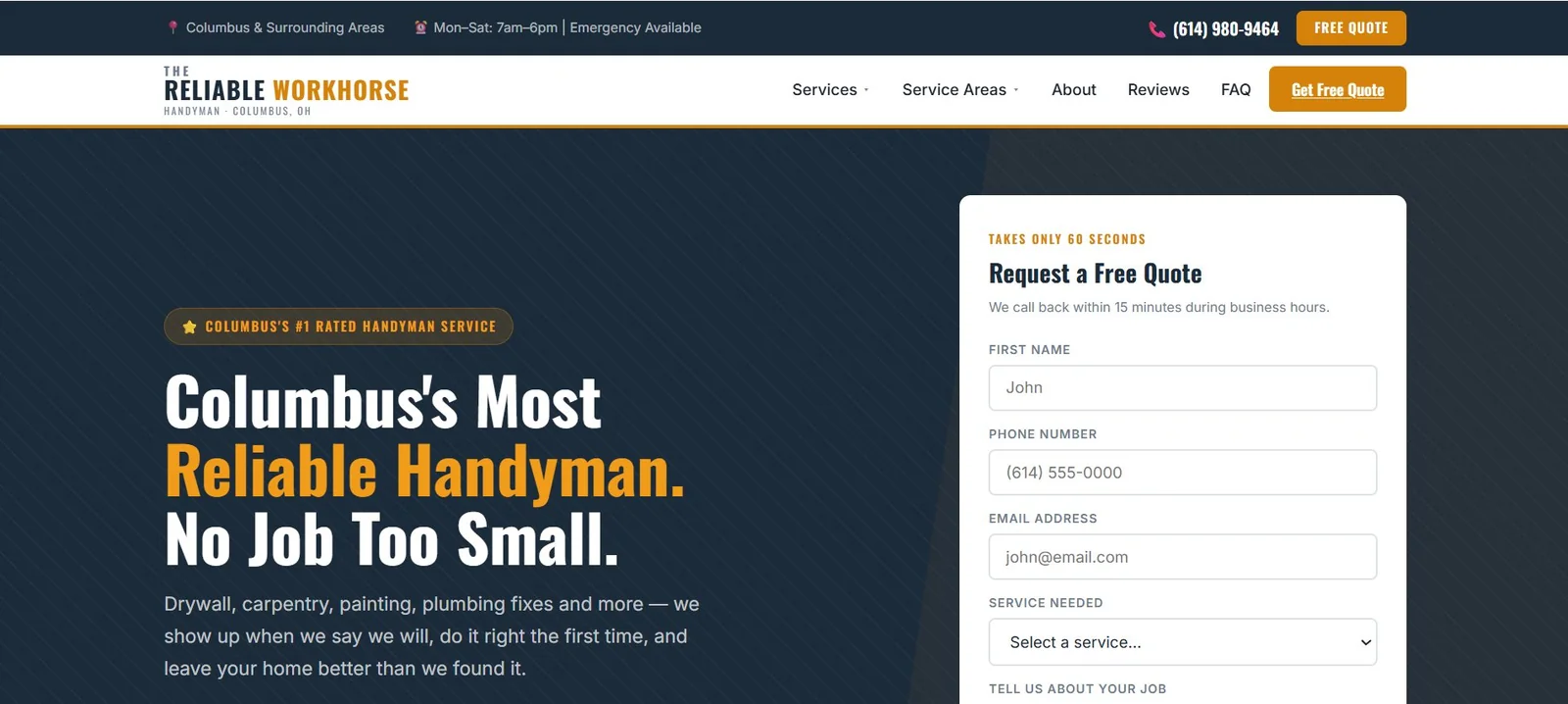 The Reliable Workhorse website — handyman services in Columbus, Ohio | Grow With Brady