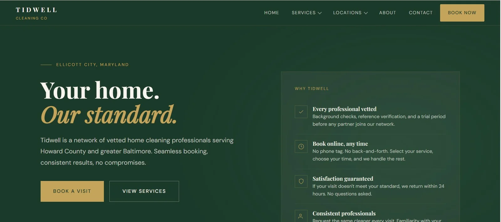 Tidwell Cleaning Co website design — home cleaning network, Ellicott City, Maryland | Grow With Brady