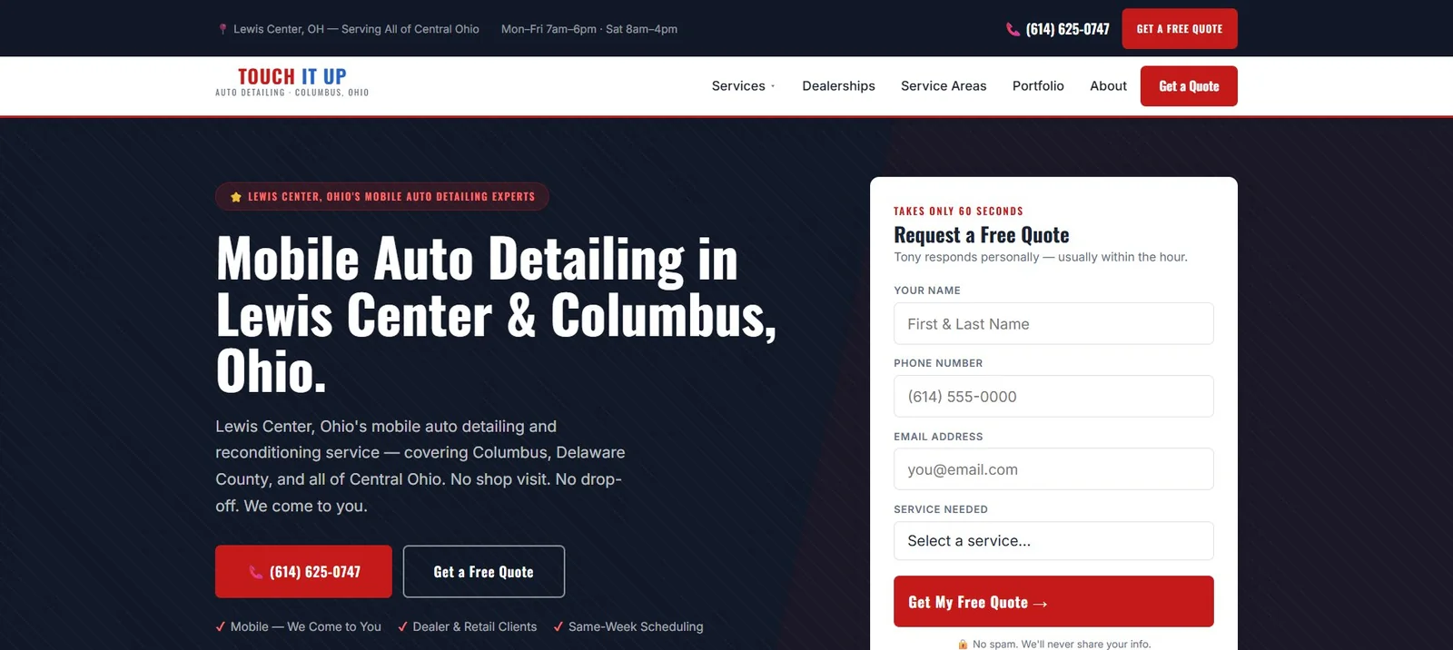 Touch It Up Automotive website — mobile auto detailing in Lewis Center, Ohio | Grow With Brady