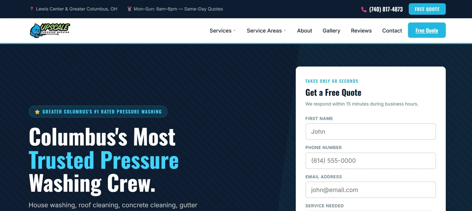 Upscale Pressure Washing website — exterior cleaning in Lewis Center & Columbus, Ohio | Grow With Brady
